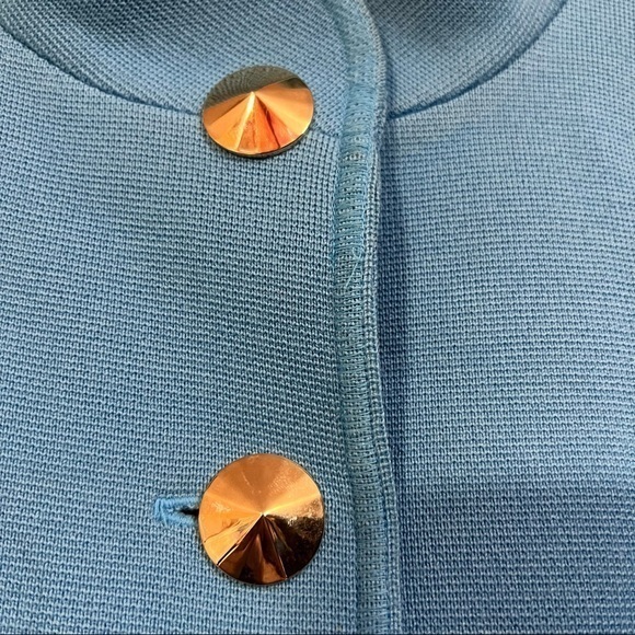 ST. JOHN Baby Blue Gold Stud Buttons Wool Blazer Jacket 10 - Picture 5 of 8